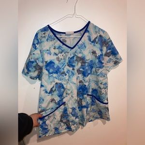 Blue & White marbled scrub top
